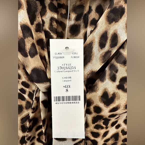 White House Black Market- Leopard Print Tie Neck Top - Picture 2 of 5
